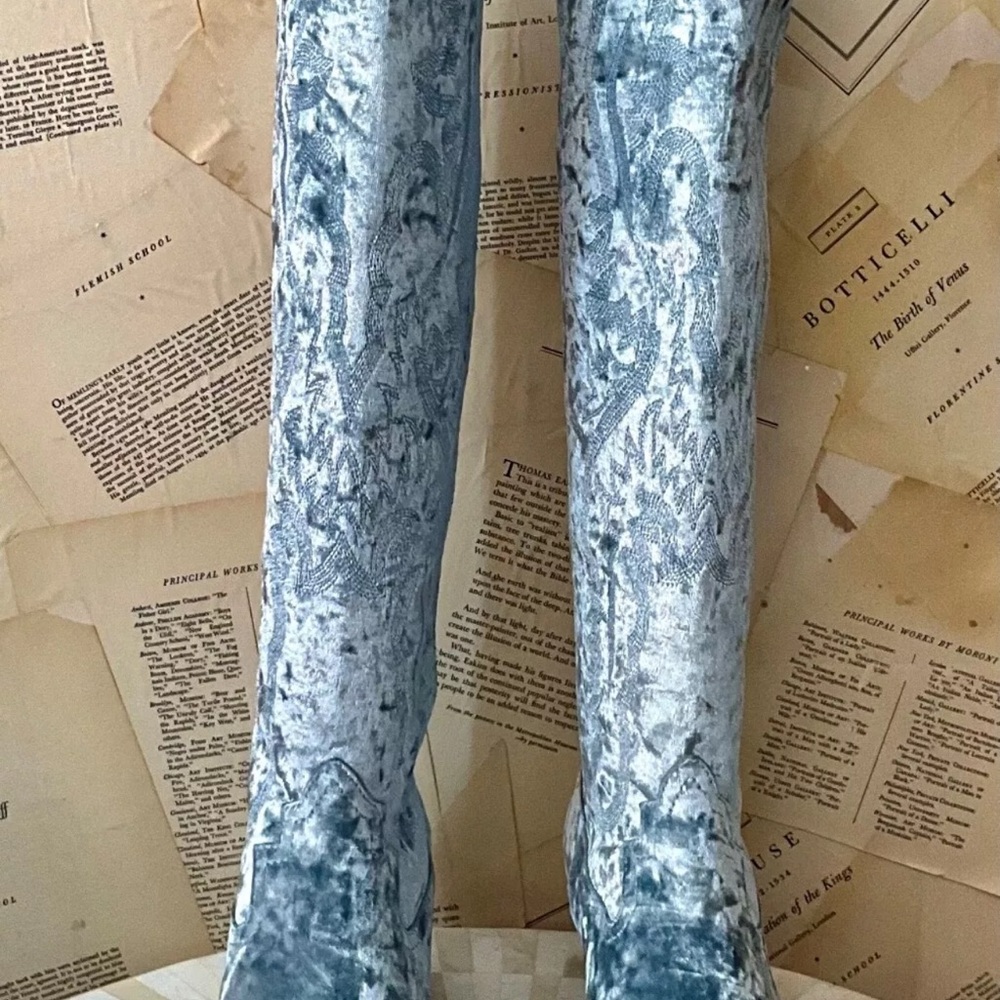 Free People Jeffrey Campbell Finn Tall Western Boots Aqua Blue Velvet - Picture 7 of 8